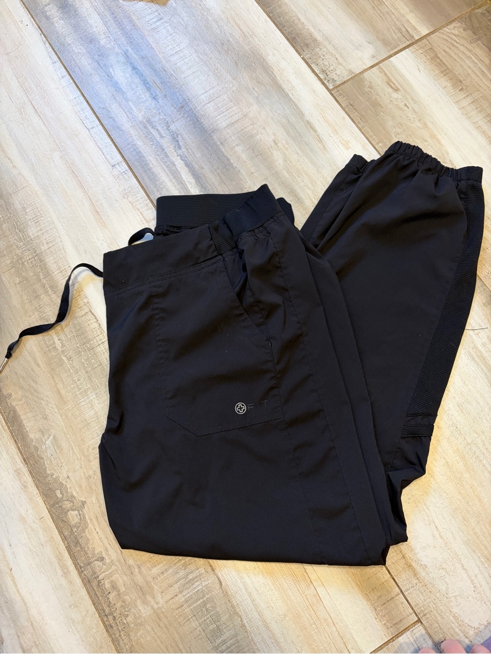 Women’s Black Scrub Jogger Pants -White Cross